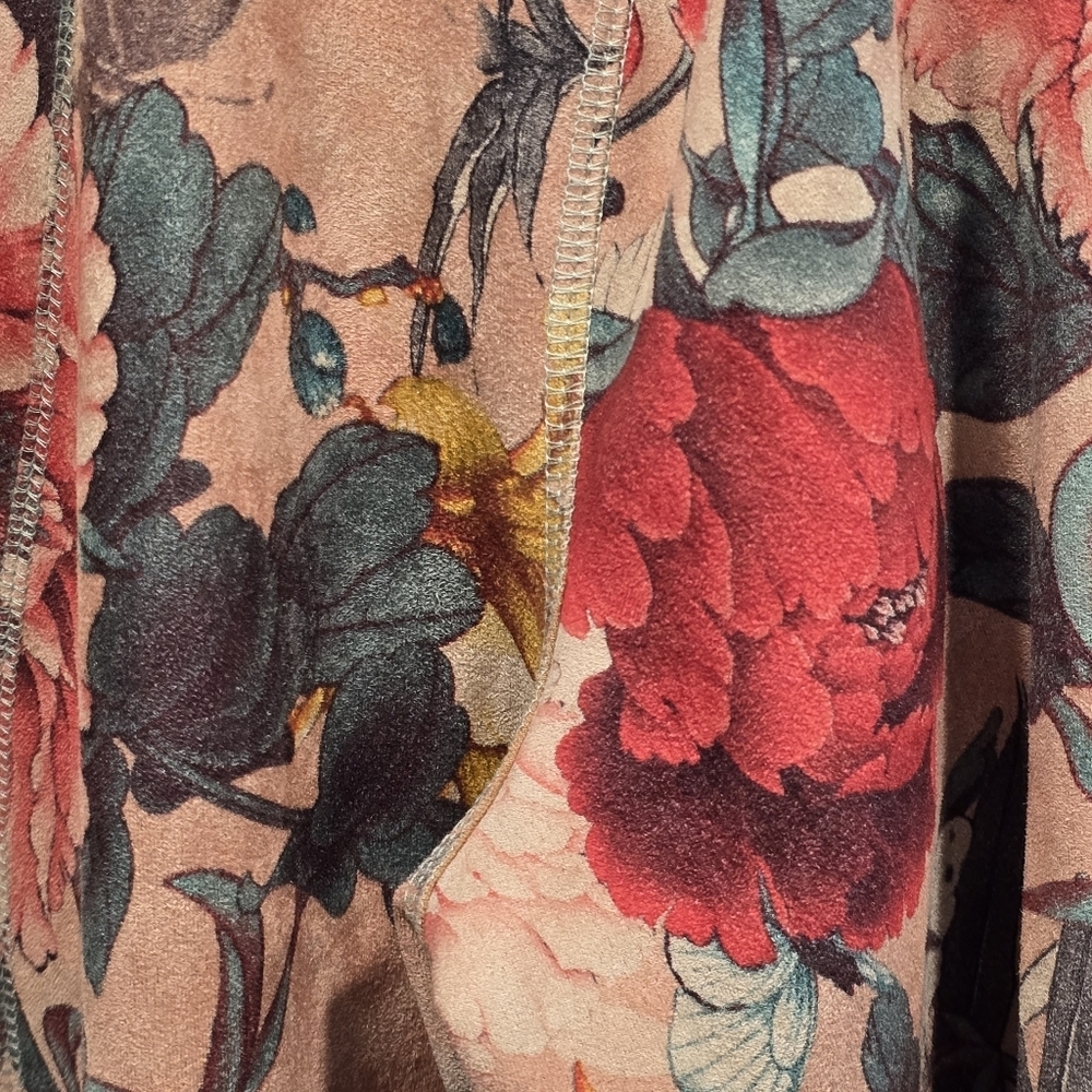 Solitaire Anthropologie Floral Faux Suede Open Front Jacket Size L - Picture 5 of 14